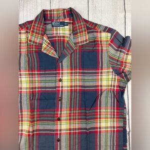 VGC! VTG Polo Ralph Lauren Camp Madras Button Shirt Loop Collar Plaid Sz XL